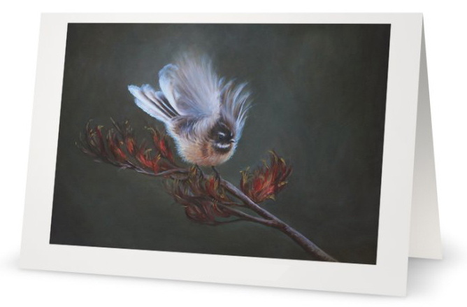 New Zealand Fantail bird fine art card by Artist Karen Neal